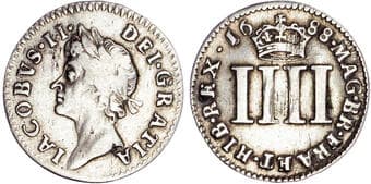 British Coins James II (1685-1688), AR Maundy Set, 1688/7. Consisting of Fourpence, Threepence, Twopence, and Penny. ...
