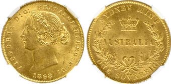 World Coins Australia, Victoria (1837-1901), gold Sovereign, 1868 - MS 62+ Australia, Victoria (1837-1901), gold...