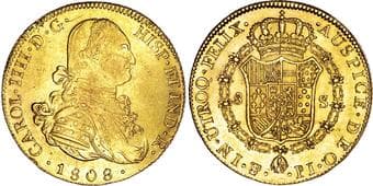 World Coins Bolivia, Charles IV (1788-1808), gold 8 Escudos, 1808 Bolivia, Charles IV (1788-1808), gold 8 Escudos, 1808...