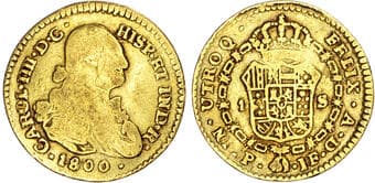 World Coins Colombia, Charles IV (1788-1808), gold 1 Escudos (2) Colombia, Charles IV (1788-1808), gold 1 Escudos (2),...