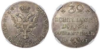 World Coins Germany, Lübeck, silver 32 Schillings, 1797 - XF Details Germany, Lübeck, silver 32 Schillings, 1797 HDF...