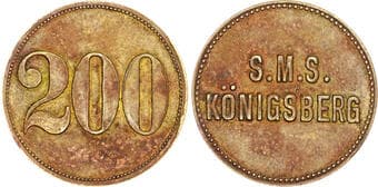 World Coins German East Africa, SMS Königsberg, brass 200 Pfennig German East Africa, SMS Königsberg, brass 200...