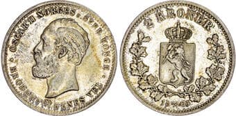 World Coins Norway, Oscar II (1872-1905), silver 2 Kroner, 1904 Norway, Oscar II (1872-1905), silver 2 Kroner, 1904,...