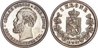 World Coins Norway, Oscar II (1872-1905), silver Krone, 1892 Norway, Oscar II (1872-1905), silver Krone, 1892,...