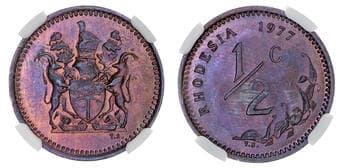 World Coins Rhodesia, Republic (1970-1977), bronze Half Cent, 1977 - MS 65 BN Rhodesia, Republic (1970-1977), bronze...