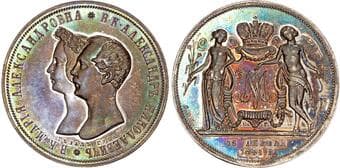 World Coins Russia, Nicholas I (1825-1855), Alexander and Maria, silver medallic Marriage Rouble Russia, Nicholas I...
