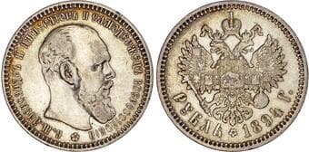 World Coins Russia, Alexander III (1881-1894), silver Rouble, 1894 Russia, Alexander III (1881-1894), silver Rouble,...