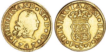 World Coins Spain, Ferdinand VI (1746-1759), gold Half Escudos (3) Spain, Ferdinand VI (1746-1759), gold Half Escudos...