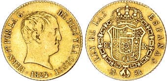 World Coins Spain, Ferdinand VII (1808-1833), gold 80 Reales, 1822 Spain, Ferdinand VII (1808-1833), gold 80 Reales,...