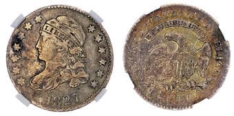 World Coins USA, Capped Bust, silver 10 Cents, 1827/7 - VF 25 USA, Capped Bust, silver 10 Cents, 1827/7 overdate...