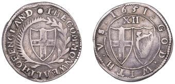 English Hammered Coins from Various Properties
Commonwealth (1649-1660), Shilling, 1651, mm. sun on obv. only,...