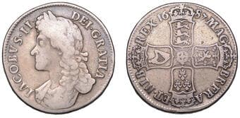 British Milled Coins from Various Properties
James II (1685-1688), Crown, 1687, second bust, edge tertio (ESC 743; S...