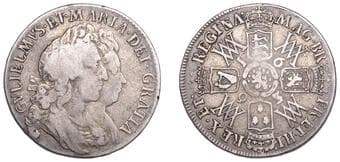 British Milled Coins from Various Properties
William and Mary (1688-1694), Halfcrown, 1693/3 inverted, edge qvinto...