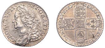 British Milled Coins from Various Properties
George II (1727-1760), Shilling, 1758 (ESC 1734; S 3704). Extremely fine ...