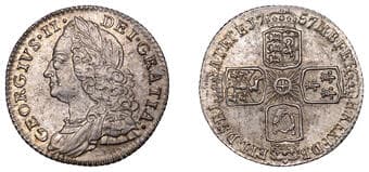 British Milled Coins from Various Properties
George II (1727-1760), Sixpence, 1757 (ESC 1762; S 3711). Extremely fine,...