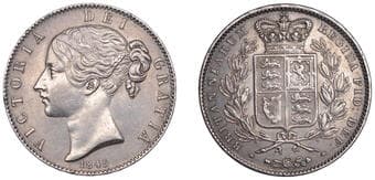 British Milled Coins from Various Properties
Victoria (1837-1901), Crown, 1845, edge viii, cinquefoil stops (ESC 2564;...