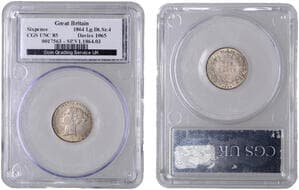 British Milled Coins from Various Properties
Victoria (1837-1901), Sixpence, 1864, die 30 (ESC 3211; S 3909). Prettily...