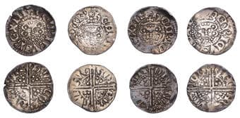 British Coins - Lots
Henry III, Long Cross coinage, Pennies (4), class 3b (3), all Norwich, Huge, dvg eon nor wiz,...