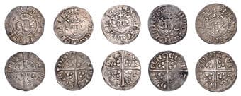 British Coins - Lots
Edward II, Long Cross coinages, Pennies (4), class 11a1, Durham, Bp Antony Bek, 1.27g/11h (S...