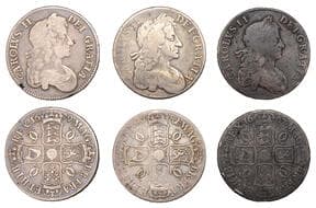 British Coins - Lots
Charles II, Crowns (3), 1667, edge decimo nono, 1679 , edge tricesimo primo, 1682/1, edge tertio...