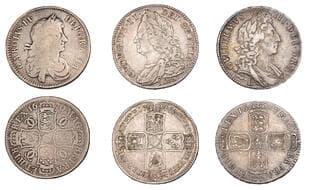 British Coins - Lots
Charles II, Halfcrown, 1670, third bust, edge vicesimo secvndo (ESC 453; S 3365); William III,...