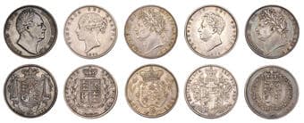 British Coins - Lots
George IV, Halfcrowns (2), 1821, 1823, 1825 (ESC 2360, 2365, 2371; S 3807, 3808, 3809); William...
