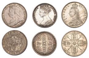 British Coins - Lots
Victoria, Florins (3), 1849, with initials, 1887, Jubilee Head, 1897 (ESC 2815, 2953, 2967; S...