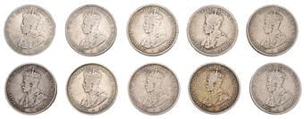 World Coins from Various Properties
Australia, George V, Florins (10), 1912, 1914, 1916m (2), 1917m, 1921, 1925, 1927,...