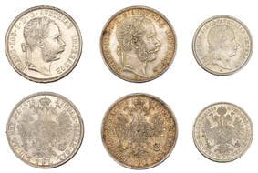 World Coins from Various Properties
Austria, Franz Joseph I, Florins (2), 1870a, 1878a, Quarter-Florin, 1858a, all...