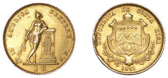 World Coins from Various Properties
Costa Rica, First Republic, Escudo, 1851jb, San José (KM 98). Some edge...