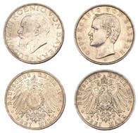World Coins from Various Properties
Germany, Bavaria, Otto, 3 Mark, 1908d, Munich (J 47; KM 996); Ludwig III, 3 Mark,...