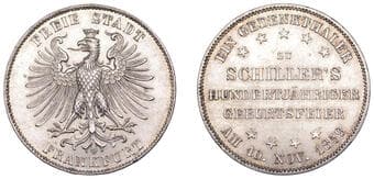 World Coins from Various Properties
Germany, Frankfurt, Free City, Thaler, 1859, Memorial Thaler, Frankfurt (Dav. 650;...