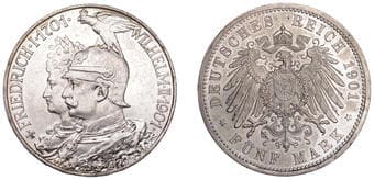 World Coins from Various Properties
Germany, Prussia, Wilhelm II, 5 Mark, 1901a, 200th Anniversary of Prussia, Berlin...