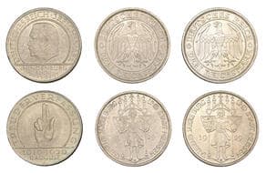 World Coins from Various Properties
Germany, Weimar Republic, 3 Reichsmarks (3), 1929e (2), 1000th Anniversary of...