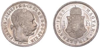 World Coins from Various Properties
Hungary, Franz Joseph I, Forint, 1885kb, Kremnica (Husźar 2141; ÉH 1466; KM...
