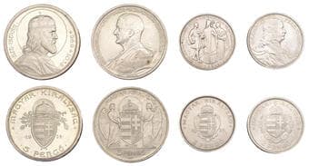 World Coins from Various Properties
Hungary, Miklós Horthy, 5 Pengö, 1938, 900th Anniversary of St. Stephen's Death,...