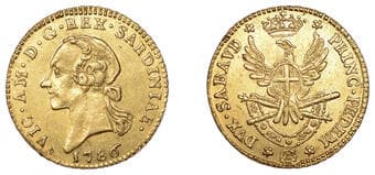 World Coins from Various Properties
Italy, Sardinia, Victor Amadeus III, Half-Doppia, 1786, Turin (Fr. 1121; KM 85)....