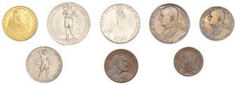World Coins from Various Properties
Italy – Papal States, Pius XI, Annual Set, 1929, 100 Lire to 5 Centesimi, excl....