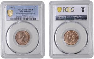 World Coins from Various Properties
New Zealand, Elizabeth II, mule 2 Cents, undated (1967), struck with a BAHAMAS 5...
