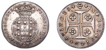 World Coins from Various Properties
Portugal, John VI, 6 Vinténs or 120 Reis, undated (c. 1816-26), with rays, Lisbon...