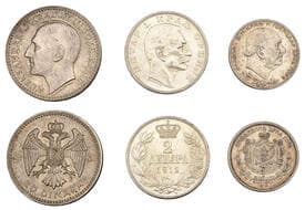 World Coins from Various Properties
Miscellaneous, MONTENEGRO, Nicholas I, Perper, 1912 (KM 14); SERBIA, Peter I, 2...