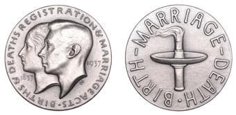 British Historical Medals from Various Properties
Deaths, Births and Marriages, 1937, a silver medal by the Royal...