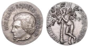 Musical Medals from the Property of a Gentleman
Austria, 200th Birthday of Mozart, 1956, a silver medal by Giacomo...
