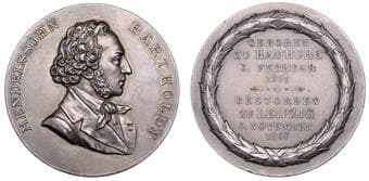 Musical Medals from the Property of a Gentleman
Germany, Felix Mendelssohn, Düsseldorf Music Festival, 1847, a silver...