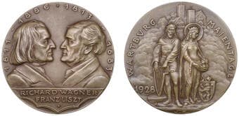 Musical Medals from the Property of a Gentleman
Germany, Richard Wagner and Franz Liszt, 1928, a bronze medal by K....