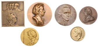 Musical Medals from the Property of a Gentleman
Poland, Frédéric Chopin, undated, a uniface bronze medal by Anton...