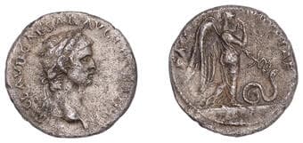 Roman Coins from Various Properties
Claudius (41-54), Denarius, 44, laureate head right, ti clavd caesar avg p m [tr p...