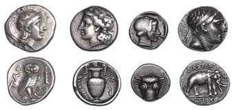 Greek Coins from Various Properties
Tarentum, Drachm, 302-280, helmeted head of Athena right, rev. owl standing right,...