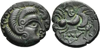 Gaul, North-western "Armoricans". Stater circa 75-70, Billon 21 mm, 5.78 g. Crude head r., with anchor-shaped nose....