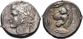 Sicily, Leontini Tetradrachm circa 430-425, AR 24 mm, 17.06 g. Laureate head of Apollo l. Rev. LEO – N – TI –...